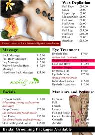 beauty salon treatment price list